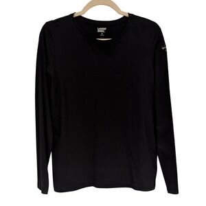Lands' End Black Long‎ Sleeve Cotton Top XS Tee Plaid Heart Patch